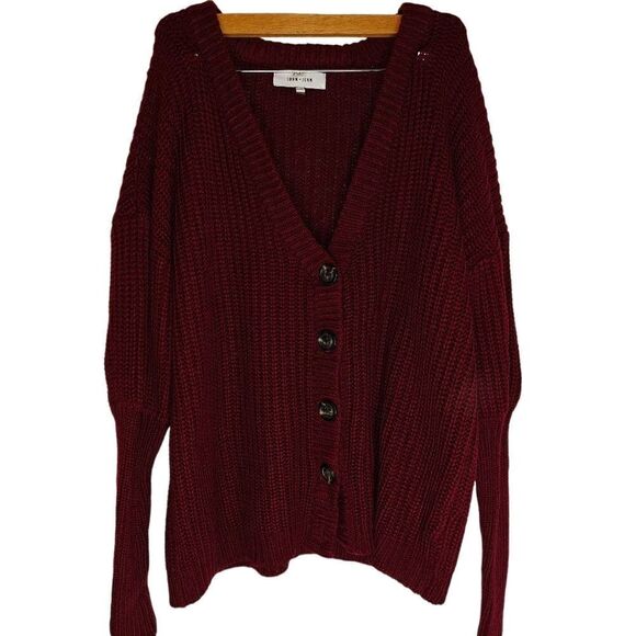 John + Jenn Burgundy Knit Cottagecore Cardigan Sweater - Picture 1 of 7